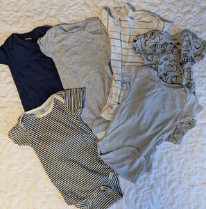 Assorted Baby Onesies - Blue, Gray, White 12 Month